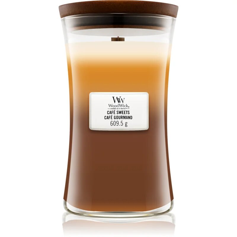 Woodwick Trilogy Café Sweets lumânare parfumată cu fitil din lemn 609.5 g