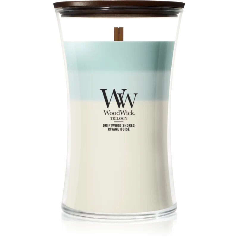 Woodwick Trilogy Driftwood Shores lumânare parfumată cu fitil din lemn 610 g