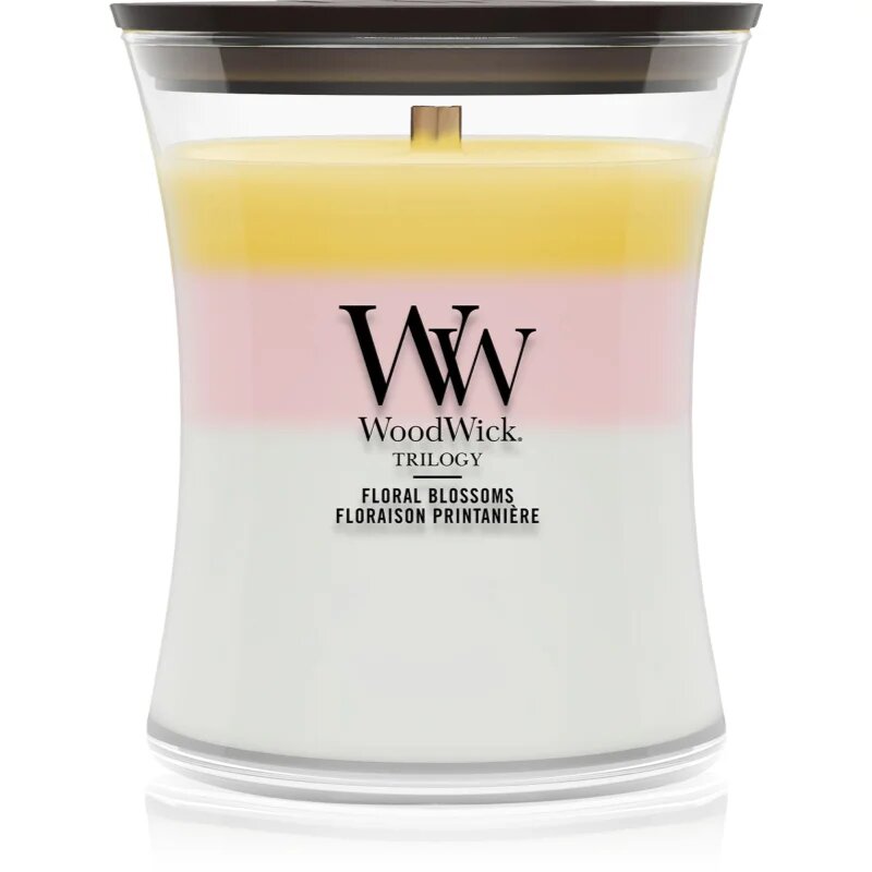 Woodwick Trilogy Floral Blossoms lumânare parfumată cu fitil din lemn 275 g