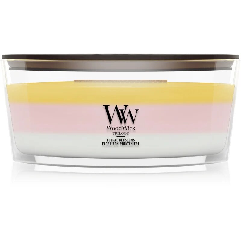 Woodwick Trilogy Floral Blossoms lumânare parfumată cu fitil din lemn 453.6 g
