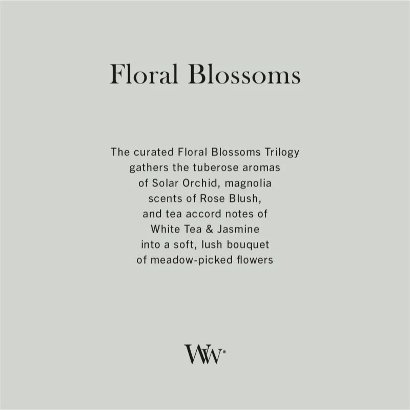 Woodwick Trilogy Floral Blossoms lumânare parfumată cu fitil din lemn 453.6 g