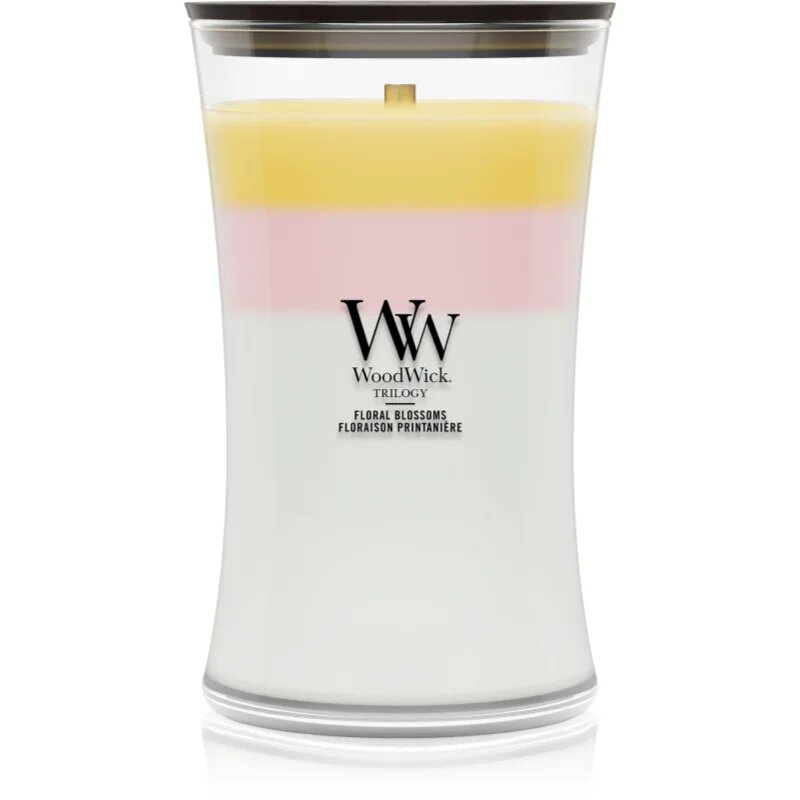 Woodwick Trilogy Floral Blossoms lumânare parfumată cu fitil din lemn 610 g