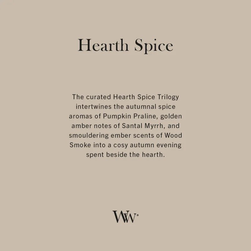 Woodwick Trilogy Hearth Spice lumânare parfumată cu fitil din lemn 453.6 g