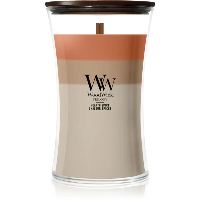 Woodwick Trilogy Hearth Spice lumânare parfumată cu fitil din lemn 610 g