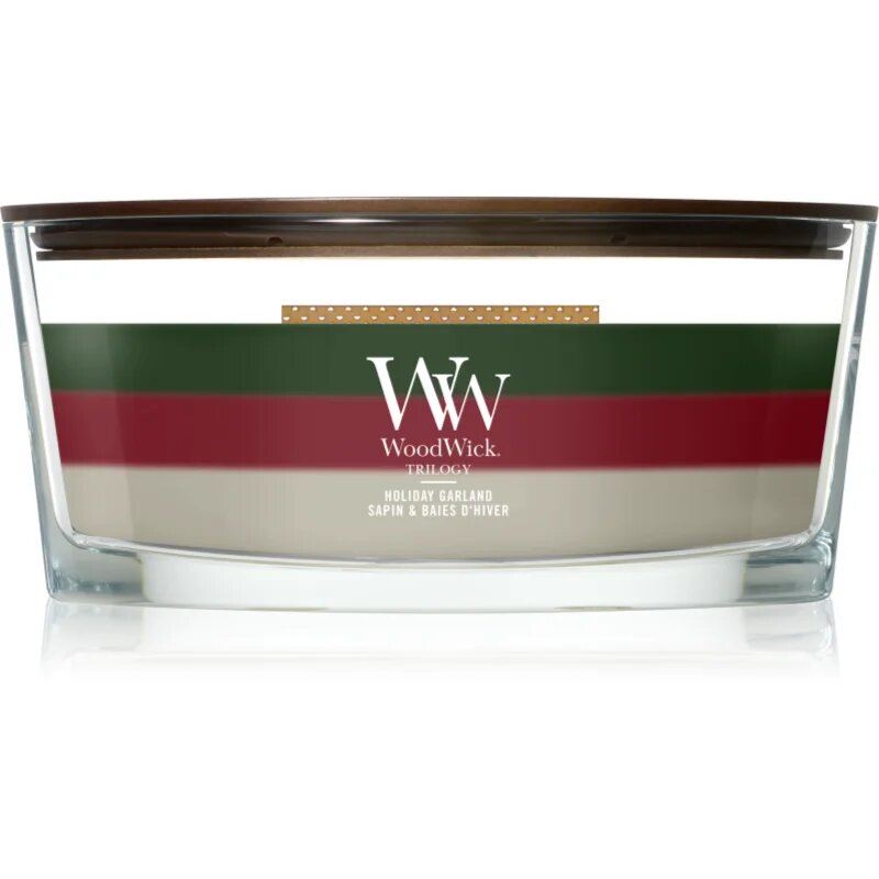 Woodwick Trilogy Holiday Garland lumânare parfumată cu fitil din lemn 453.6 g
