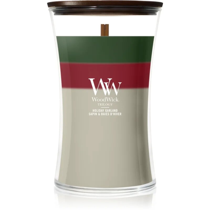 Woodwick Trilogy Holiday Garland lumânare parfumată cu fitil din lemn 610 g
