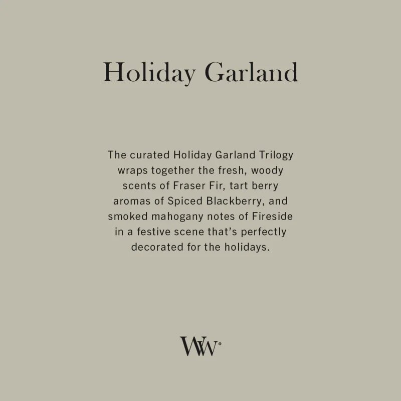 Woodwick Trilogy Holiday Garland lumânare parfumată cu fitil din lemn 610 g