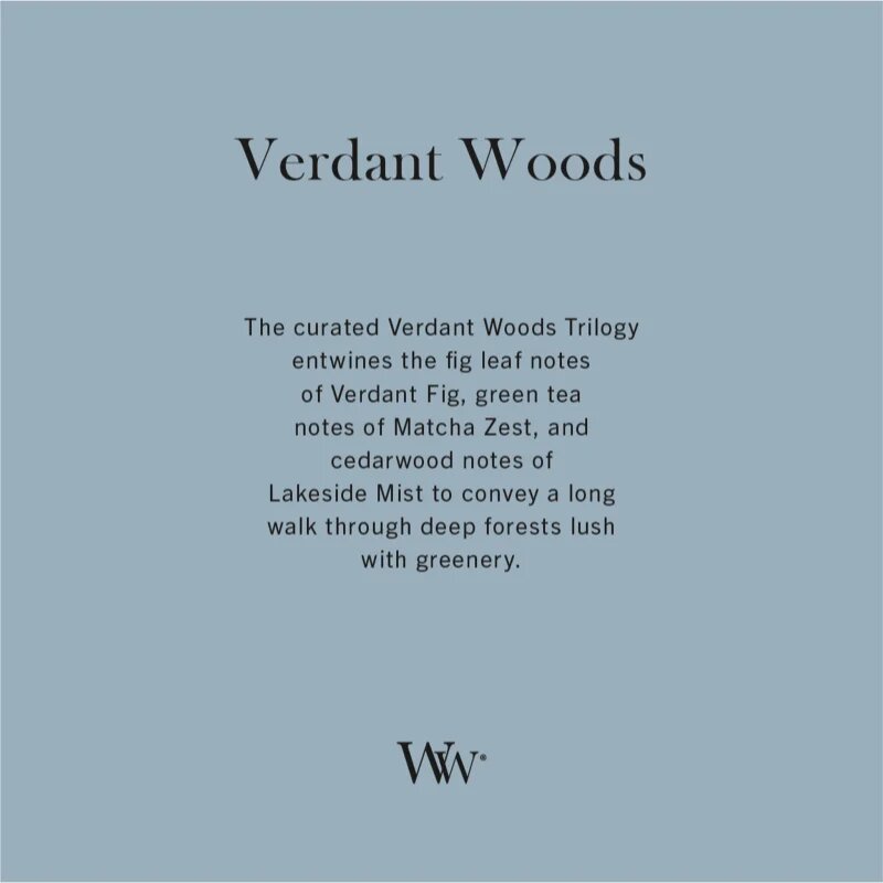 Woodwick Trilogy Verdant Woods lumânare parfumată cu fitil din lemn 275 g