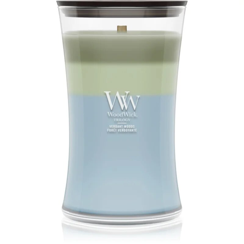 Woodwick Trilogy Verdant Woods lumânare parfumată cu fitil din lemn 610 g