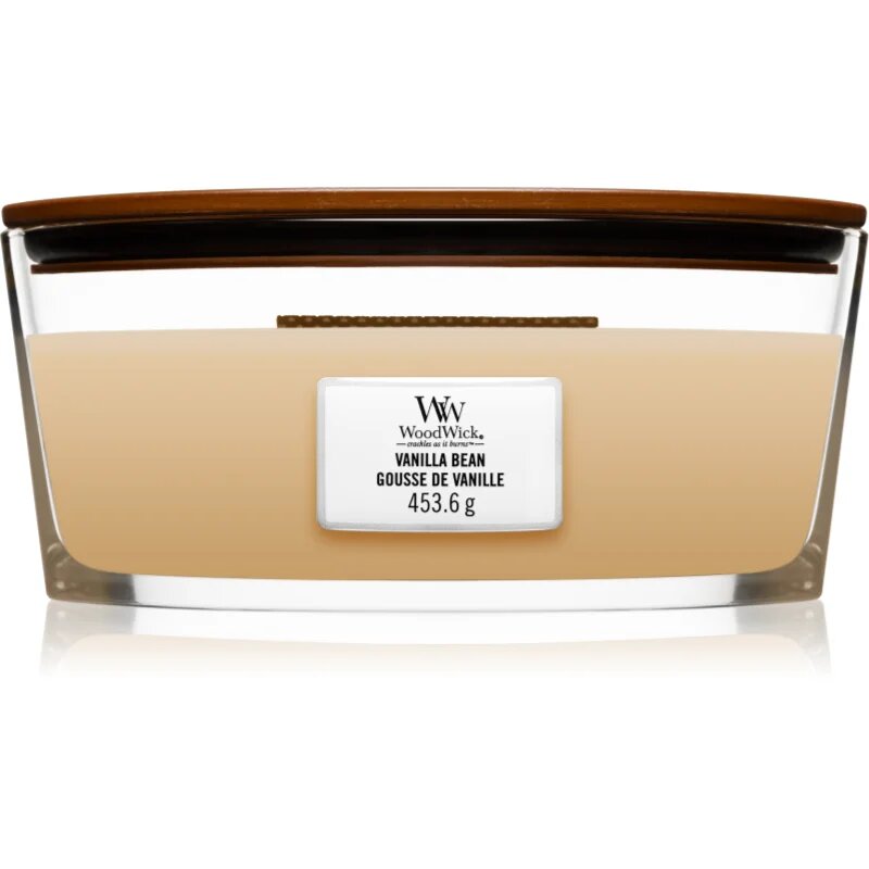 Woodwick Vanilla Bean lumânare parfumată cu fitil din lemn (hearthwick) 453.6 g