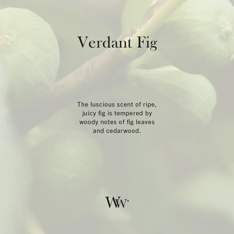 Woodwick Verdant Fig lumânare parfumată cu fitil din lemn 85 g