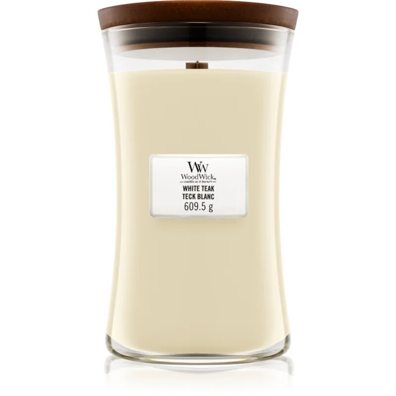 Woodwick White Teak lumânare parfumată cu fitil din lemn 609.5 g