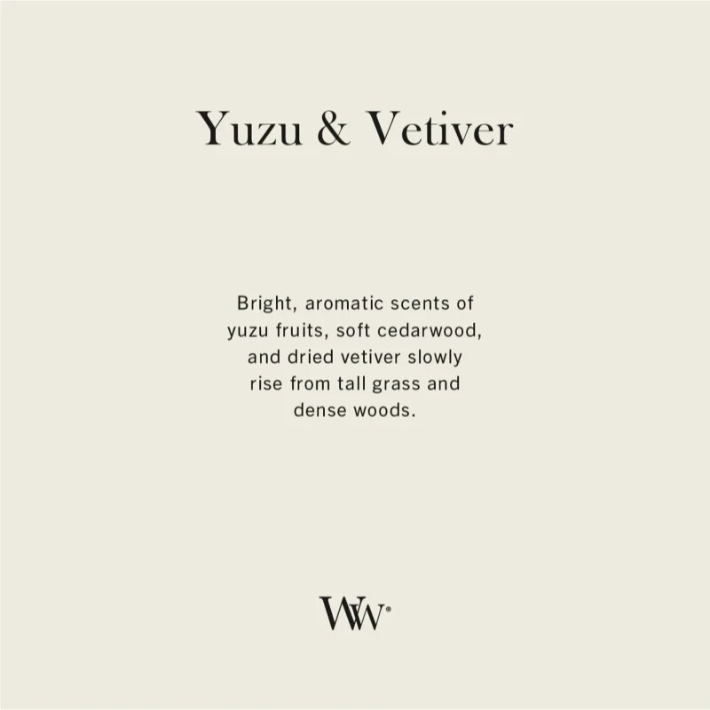 Woodwick Yuzu & Vetiver lumânare parfumată cu fitil din lemn 610 g