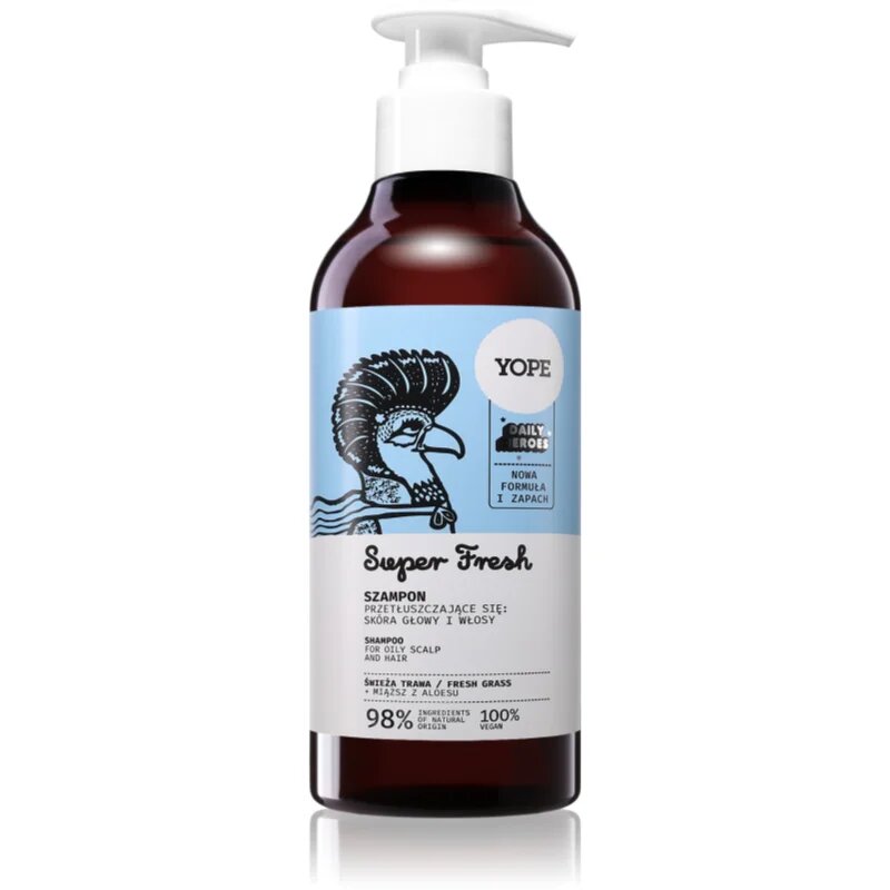 Yope Daily Heroes Fresh Shampoo Fresh Grass sampon revigorant pentru par si scalp gras 300 ml