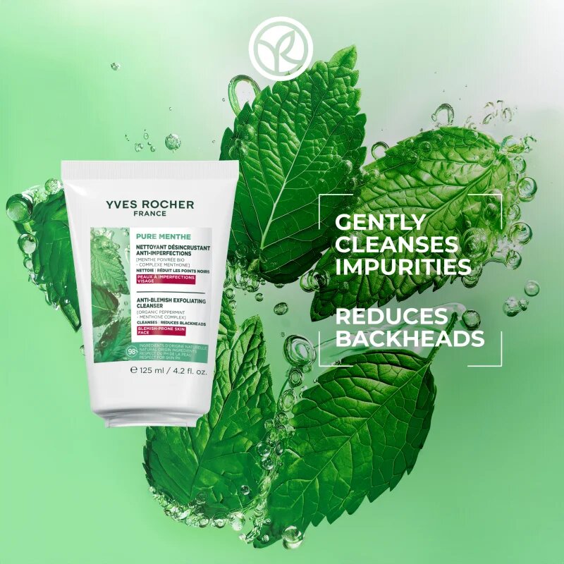 Yves Rocher Pure Menthe gel de curățare blând cu efect exfoliant 125 ml