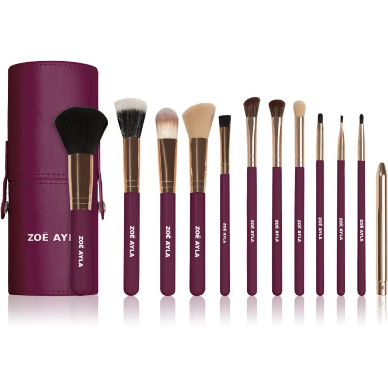 Zoë Ayla 12 Piece Makeup Brush Set Dark Plum set de pensule cu husă
