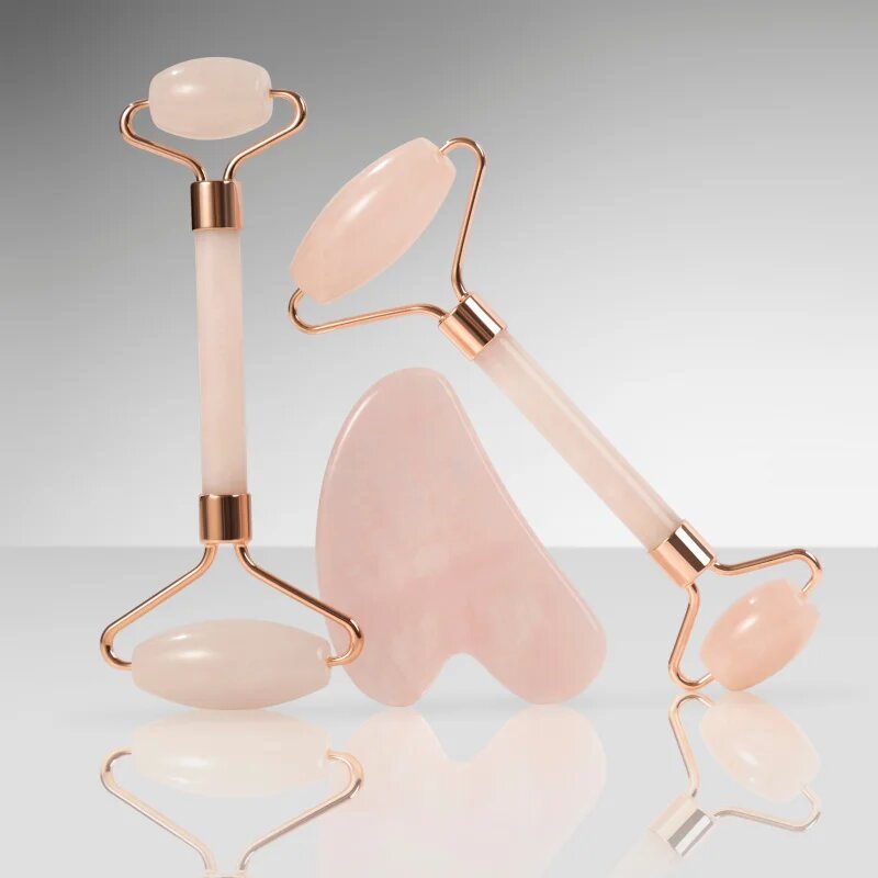Zoë Ayla Rose Quartz Facial Roller And Gua Sha Tool set cadou faciale