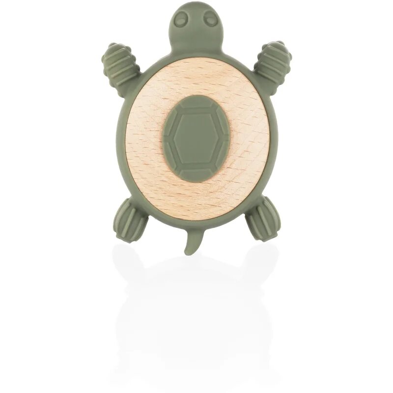 Zopa Silicone Wooden Teether Turtle jucărie pentru dentiție 0 m+ Forest Green 1 buc
